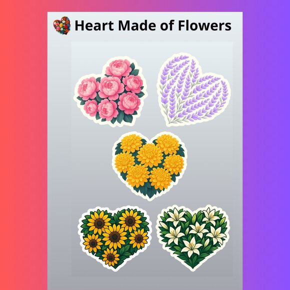 "13 Floral Heart Stickers – Mixed Set of Clear and Vinyl Stickers (3 Sheets)" - Picture 2 of 6